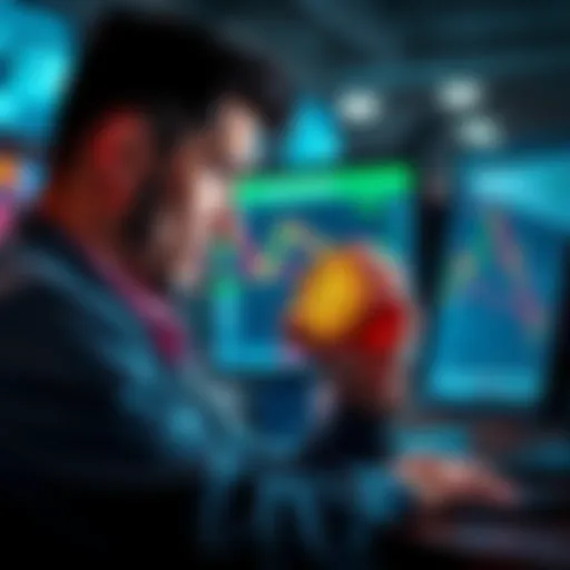 A person looking worried while checking cryptocurrency prices on a computer screen, symbolizing the emotional stress of selling Bitcoin.
