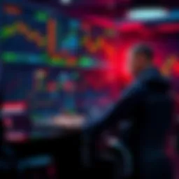 A person sitting at a desk using a laptop with a VPN connection while trading on MEXC, surrounded by financial charts and graphs.