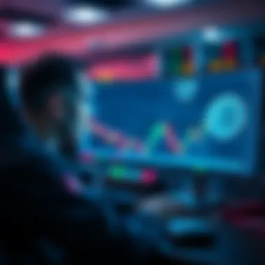 A concerned trader looking at Bitcoin price charts on a computer screen, showing signs of potential decline.