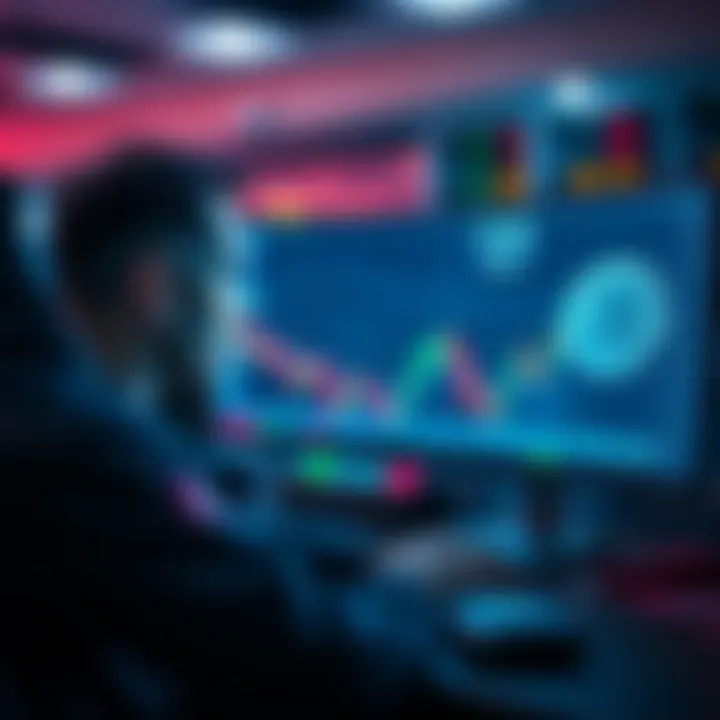 A concerned trader looking at Bitcoin price charts on a computer screen, showing signs of potential decline.