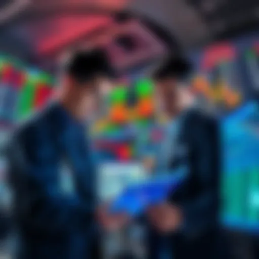 Traders looking at charts and graphs to assess market conditions and decide on profit-taking strategies at the peak.