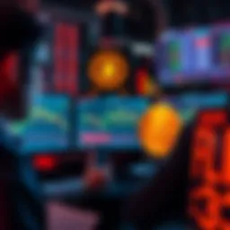 A group of traders reviewing Bitcoin price charts on screens, displaying concern about market losses.