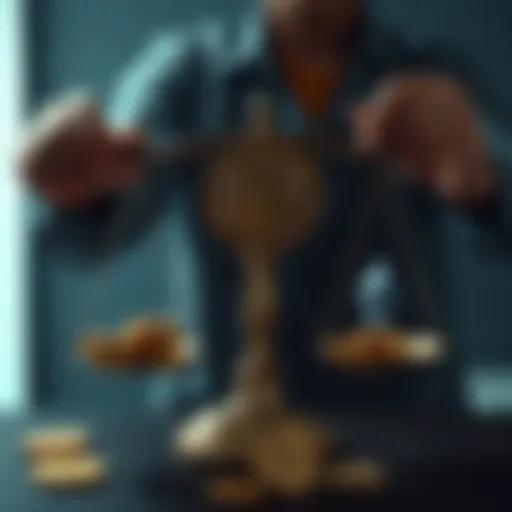A person weighing options between Bitcoin and alt-coins like Ethereum and Solana using a scale