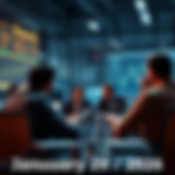Traders discussing strategies and events in a group setting