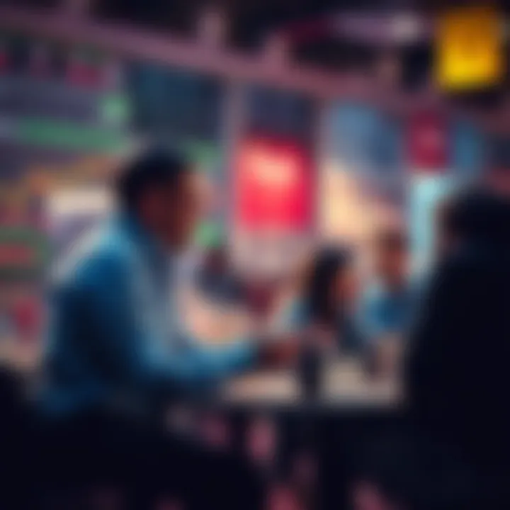 People engaging in a discussion about trading strategies and ideas