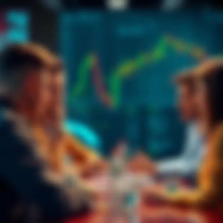 A group of people engaged in a trading discussion, sharing ideas and strategies in a friendly environment.
