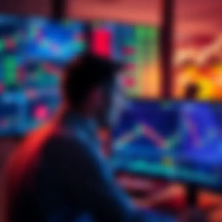 A person looking at computer screens displaying Ethereum price charts and AI trading tools