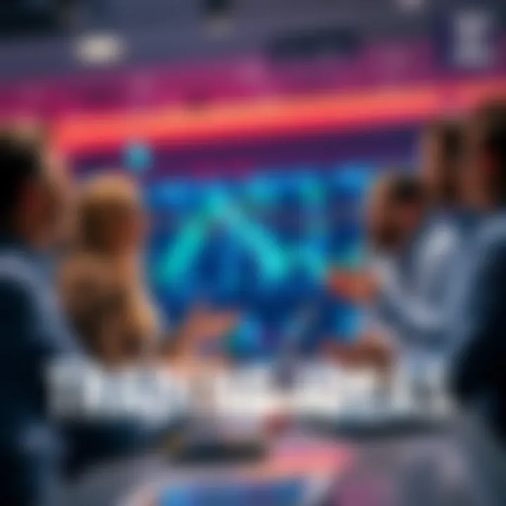 Group of people engaged in a lively conversation about trading strategies and market trends