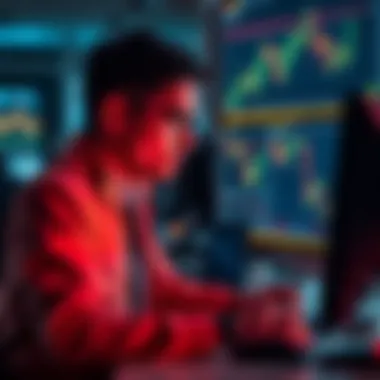 A novice trader analyzing charts and graphs on a computer, contemplating the role of luck in trading success.