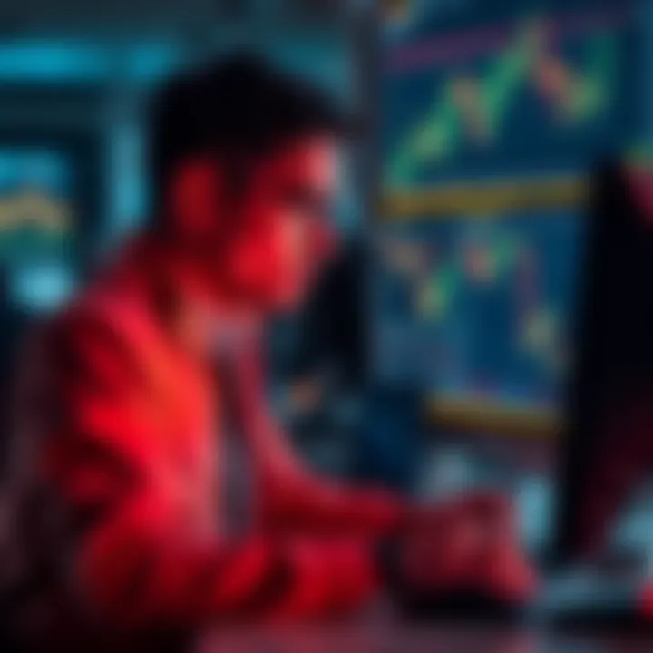 A novice trader analyzing charts and graphs on a computer, contemplating the role of luck in trading success.