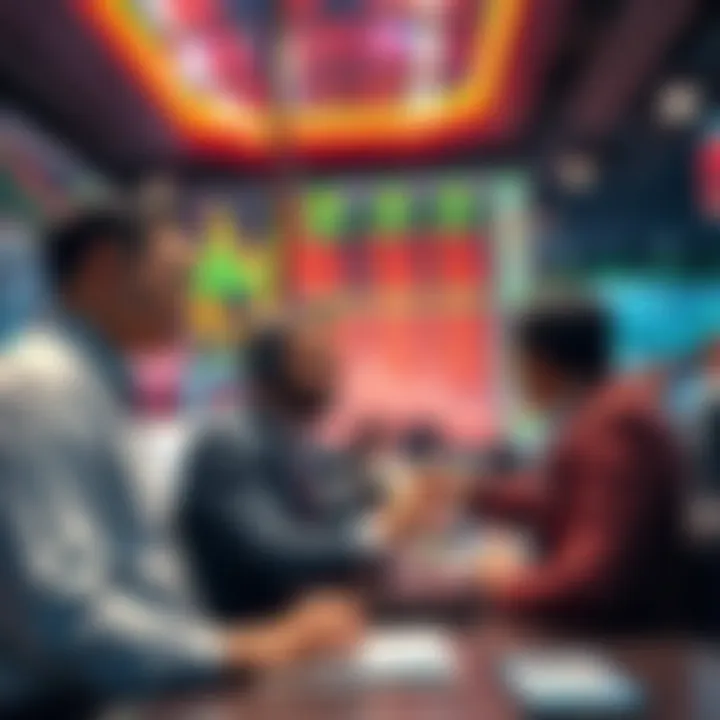 Traders engaging in a discussion about strategies and market events