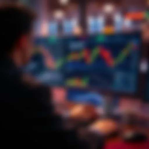 A person trading on a computer with charts and graphs on the screen, symbolizing on-chain trading in global markets for daily rewards.