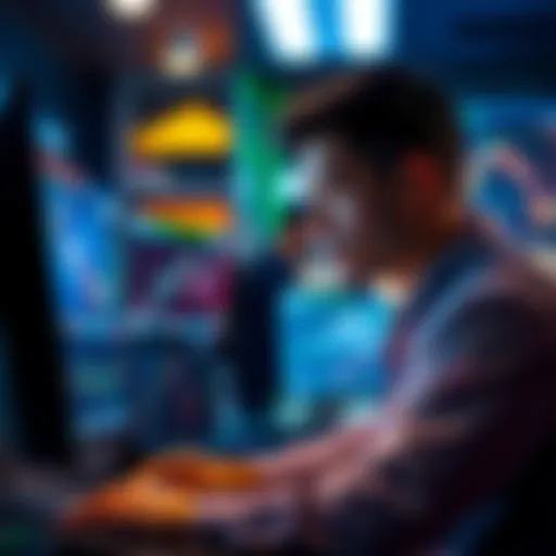 A trader looks stressed while checking stock charts on a computer during a hectic Monday morning.