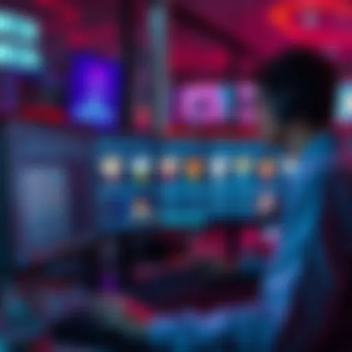 A person using a computer to trade Reddit avatars on the OpenSea platform, with colorful avatar graphics displayed on the screen.