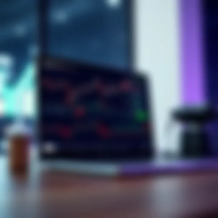 A laptop screen displaying TradingView's premium features with multiple charts and real-time data
