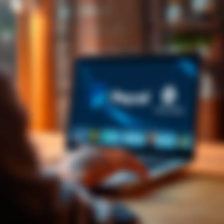 A person using a laptop to transfer funds from a PayPal account to a Solana wallet, with logos of PayPal and Solana visible on the screen.