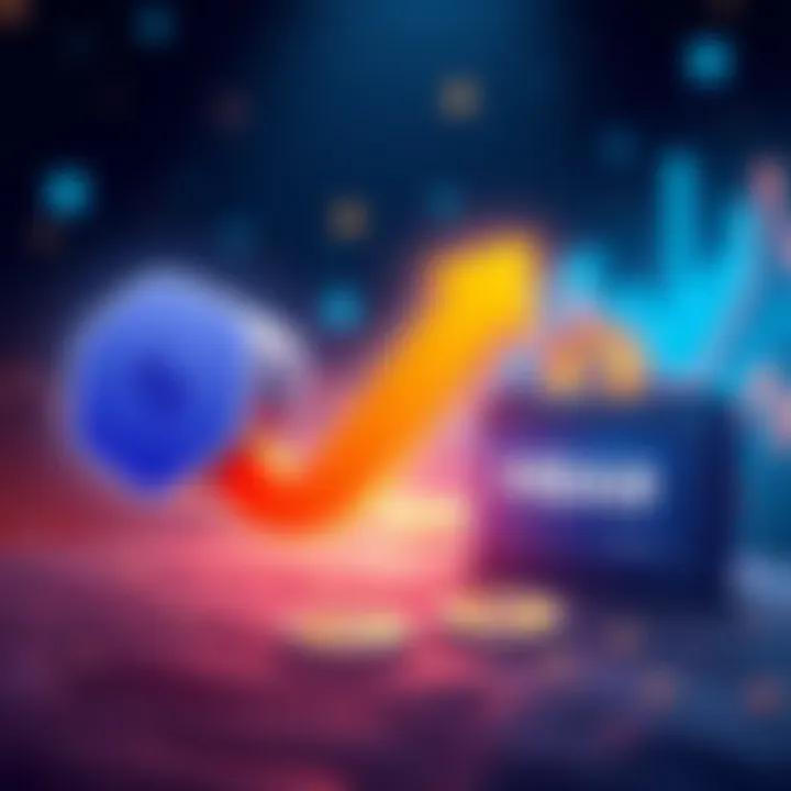 Illustration showing a Coinbase logo with an arrow pointing to a Coinbase Wallet logo, symbolizing the transfer of HBAR currency.