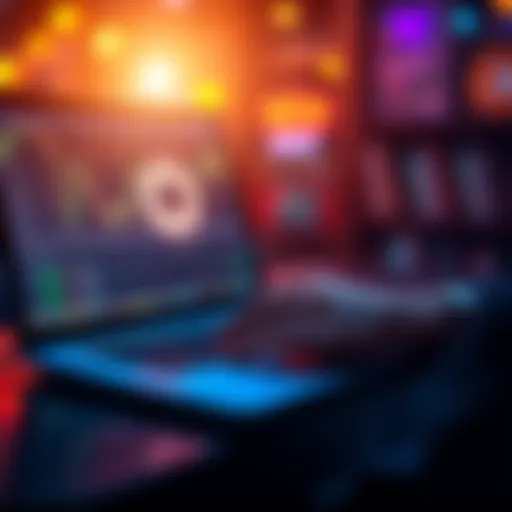 A person using a laptop to send cryptocurrency for transferring funds from a sanctioned country to Canada, with financial charts and digital currency symbols on the screen.