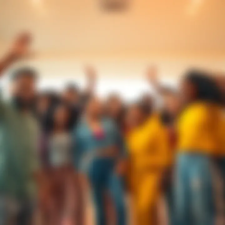 A group of diverse individuals demonstrating their new styles and healthy habits, radiating confidence and positivity in a vibrant setting.