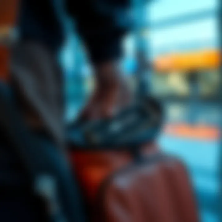 A person packing Trezor Keep Metal into a carry-on bag at the airport