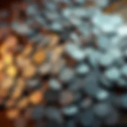 A large pile of silver coins spread out on a wooden surface, showing various denominations like dollars and dimes, discovered in a grandmother's attic.