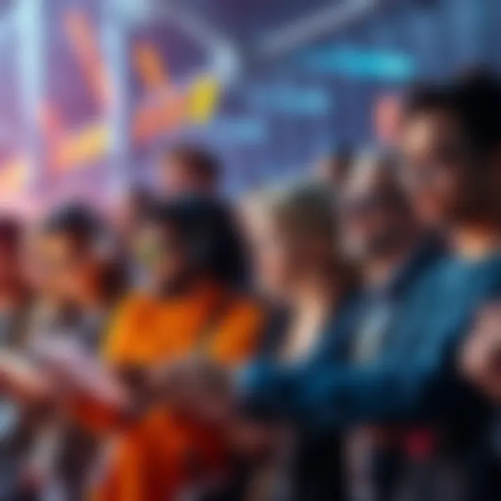 A group of people engaging with the latest trends, showcasing diverse interests and ideas.