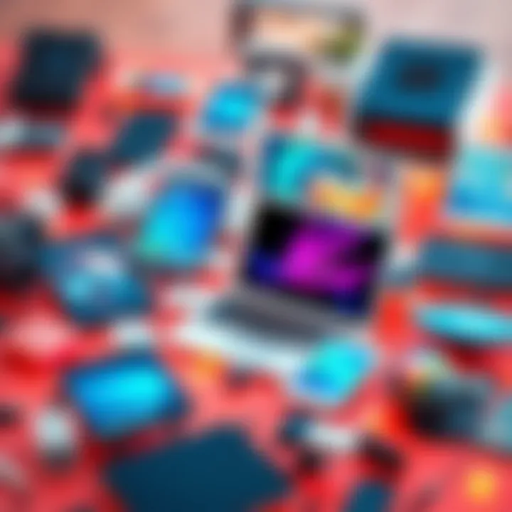 A collage of modern technology items like smartphones, laptops, and smart devices representing the latest trends in tech.