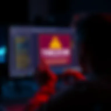 A person looking at their computer screen showing a warning about Trezor phishing scams and losing money.