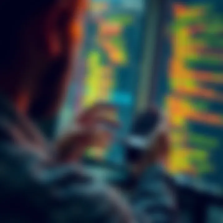 Trezor Software Audit Request A person holding a Trezor device while reviewing code on a computer screen, showing the need for a third-party audit.