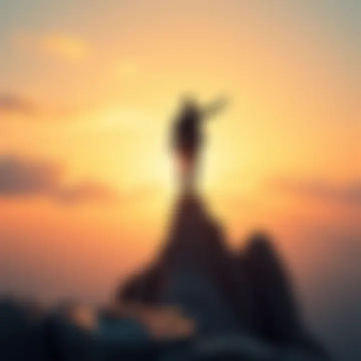 A businessman standing on top of a graph pointing upward, symbolizing the ambition to reach a trillion-dollar market cap
