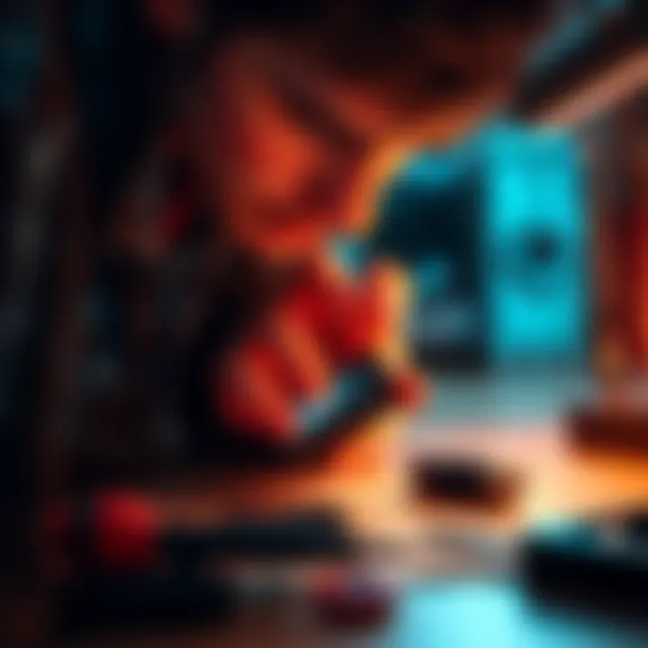 A person checking a Ledger Nano S Plus device that won't turn on, with tools nearby for troubleshooting.