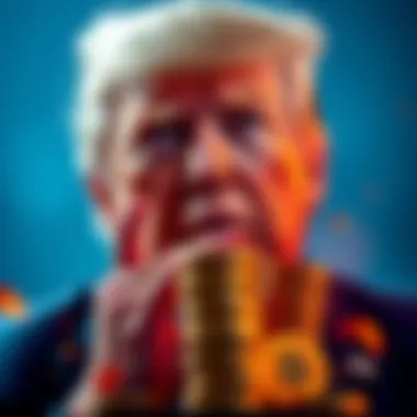 President Trump with a stack of cryptocurrency coins, symbolizing wealth and market influence