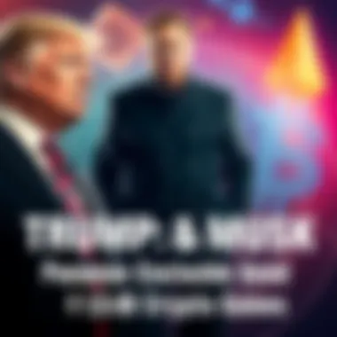 Trump and Musk Discussion Donald Trump standing confidently while discussing Elon Musk and SpaceX stock donations, with cryptocurrency symbols in the background.
