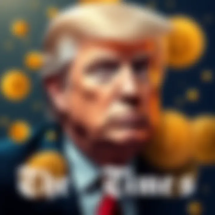 A graphic depiction of Trump with Bitcoin symbols, illustrating the connection between the former president and cryptocurrency misconceptions.