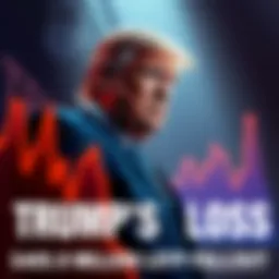 A graph showing a steep decline in value, representing Trump's business losses due to cryptocurrency investments, with a concerned businessperson in the foreground.