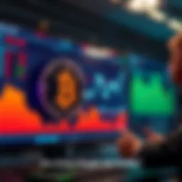 Trump Coin on a digital screen A digital representation of Trump Coin with price graphs and a person discussing profits in the background