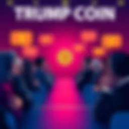 Trump Crypto Coin Discussion People discussing the Trump cryptocurrency at a forum, showing diverse opinions with speech bubbles and dollar signs.