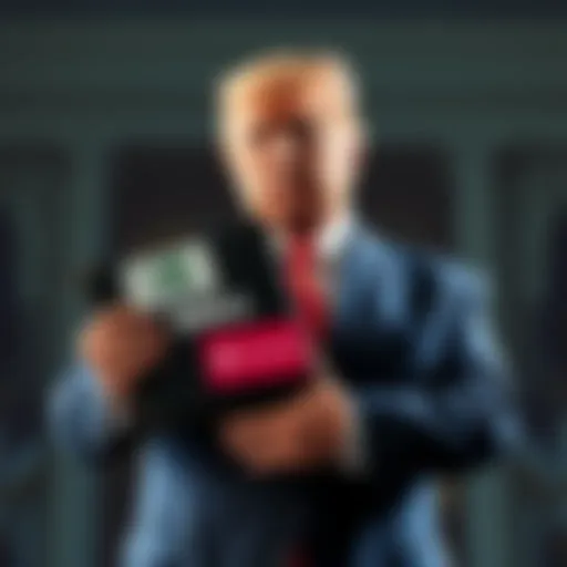 President Trump holds a portfolio with logos of Nvidia, Dell, and ServiceNow, indicating his investments in technology and crypto sectors.
