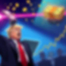 Illustration showing Donald Trump celebrating with a stack of cash in contrast to sad investors looking at falling crypto charts.