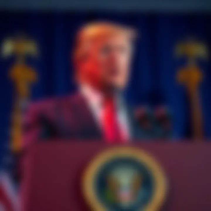 Former President Trump speaking about possible 0% tax on cryptocurrency at a podium