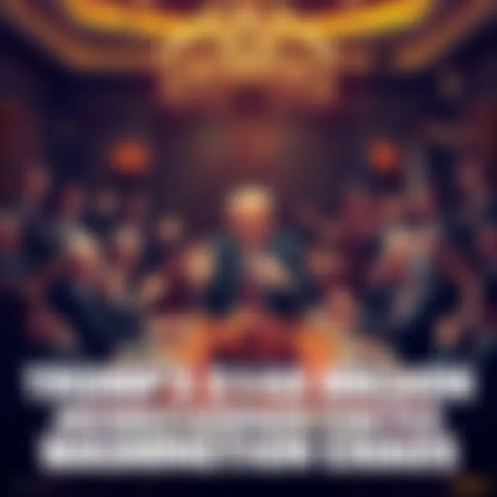 President Trump hosting a controversial dinner with memecoin theme, surrounded by frustrated lawmakers in Washington, with a backdrop of chaos and debate on corruption.