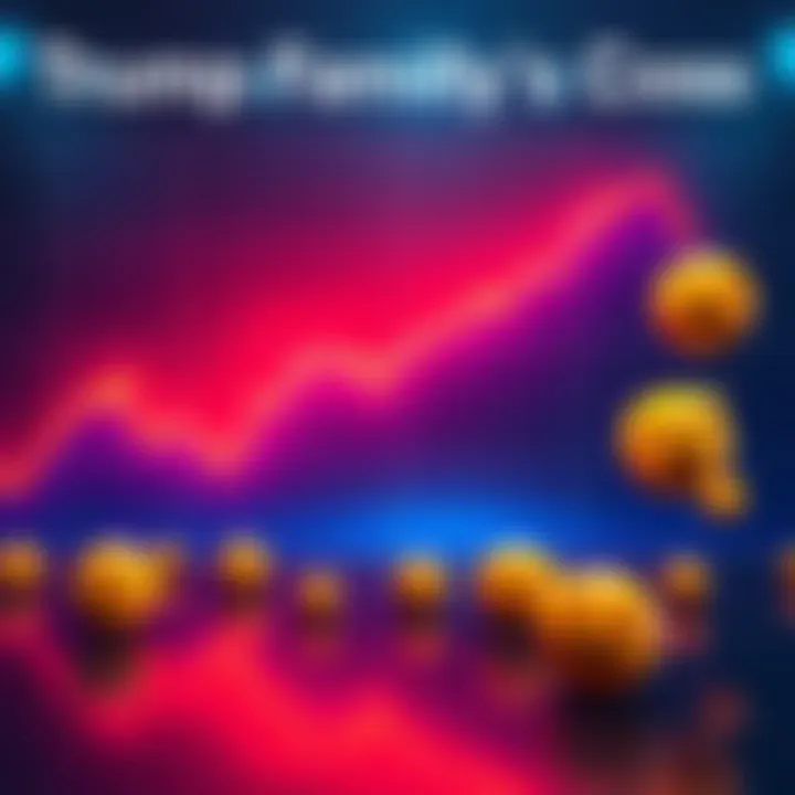 A chart showing a steep decline in cryptocurrency values, representing the Trump family's financial losses in the market, with sad emojis symbolizing their disappointment.