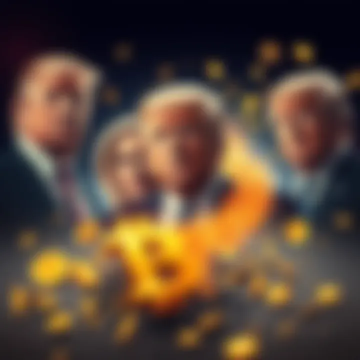 A representation of the Trump family with cryptocurrency symbols fading away, illustrating a significant financial loss in the crypto market.