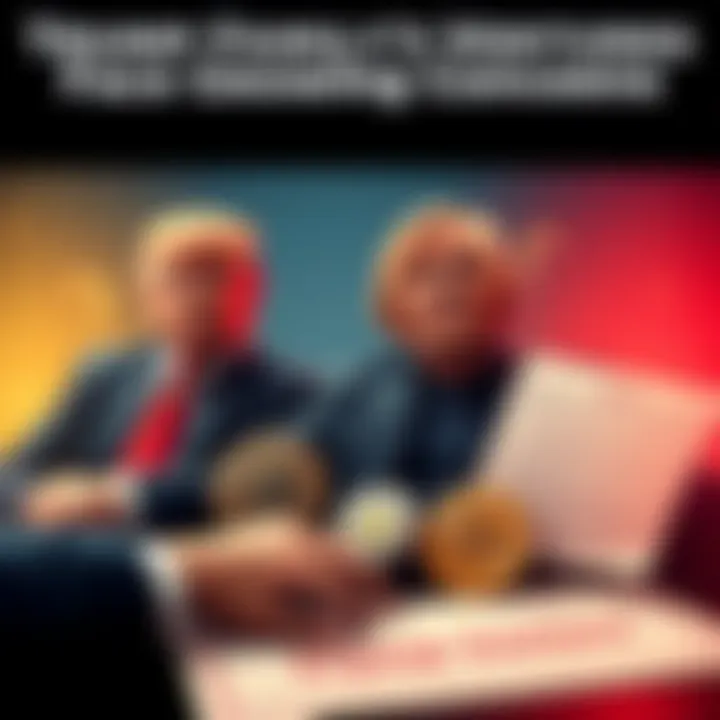 Graphic showing the Trump family with cryptocurrency symbols and regulatory documents