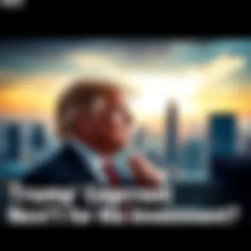 Donald Trump pondering his next investment moves with a city skyline in the background