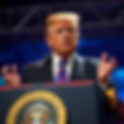 Donald Trump Jr. speaking about cryptocurrency's impact on future finance at a podium