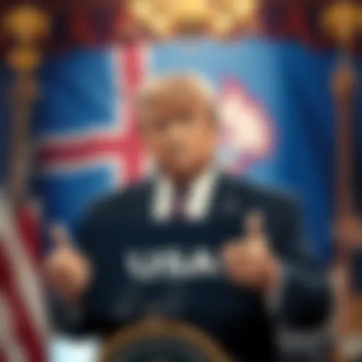 President Trump presenting a map labeled 'USA' with Iceland's flag in the background