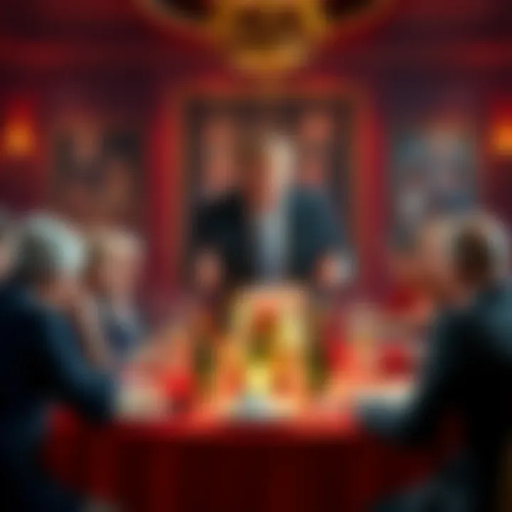 Donald Trump hosting an exclusive dinner with memecoin holders, discussing cryptocurrency and politics