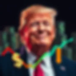 Graphic showing President Trump smiling with dollar signs and a downward trend line for investors losing money from the $TRUMP memecoin