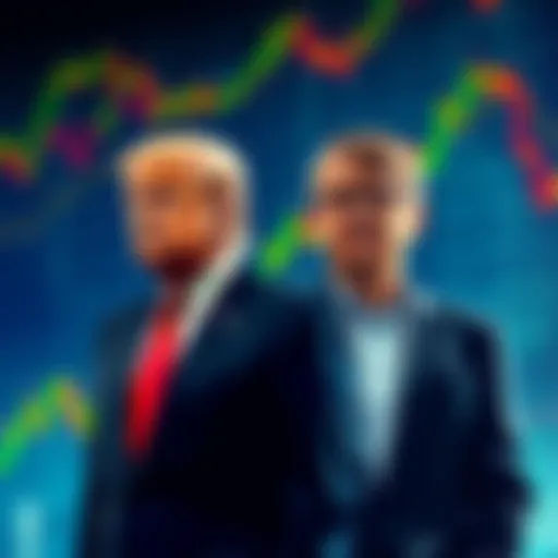 President Trump standing behind Javier Milei with a backdrop of financial charts, symbolizing the economic bailout amidst concerns about Milei's past crypto issues.